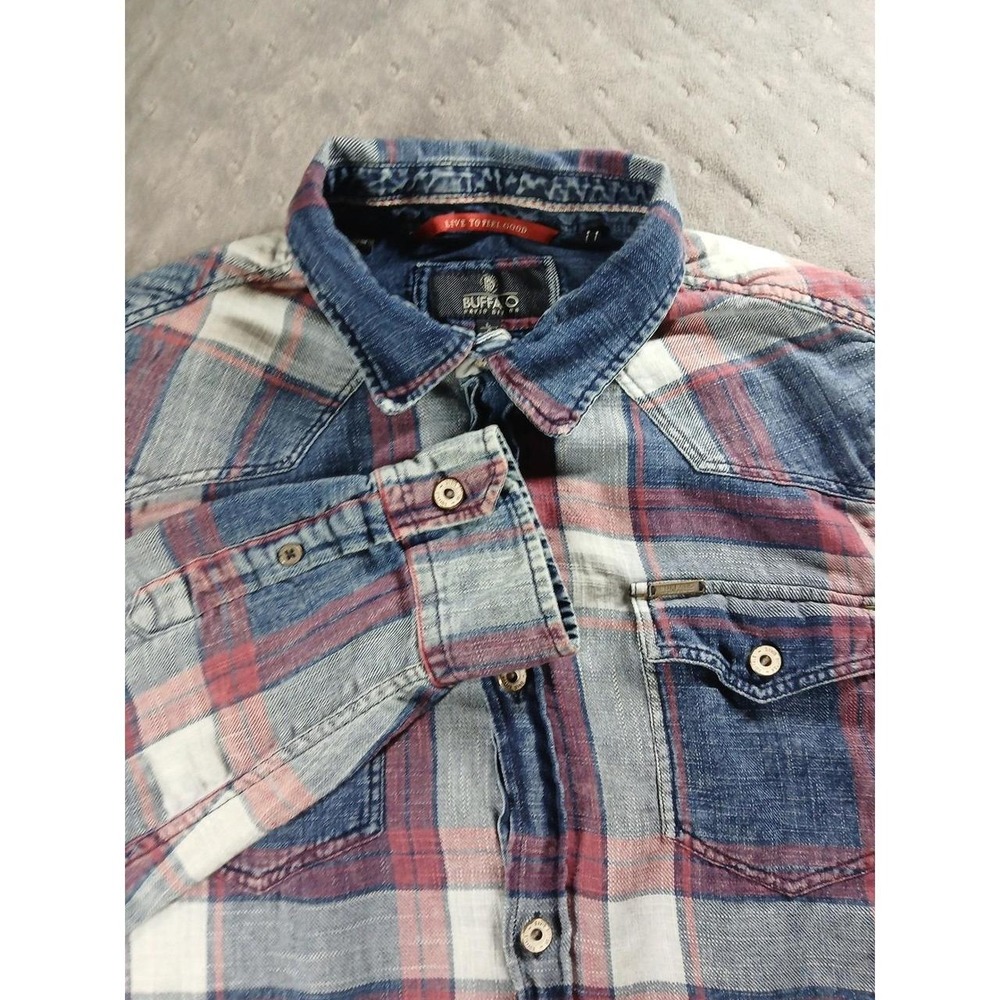 Buffalo David Bitton Mens Plaid Western Button Up Shirt Blue Red Model 100 Large - Picture 1 of 8